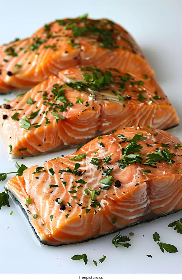 Fresh Salmon Fillets Seasoned and Ready to Cook