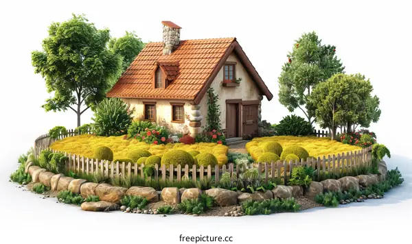 Cottage with a beautiful garden