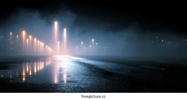 Mysterious Foggy Night City Road