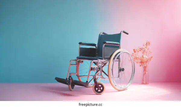 Empty Wheelchair Against Pastel Background