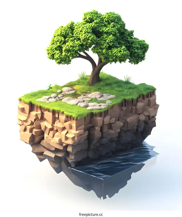 Floating Island with Tree and Rocks