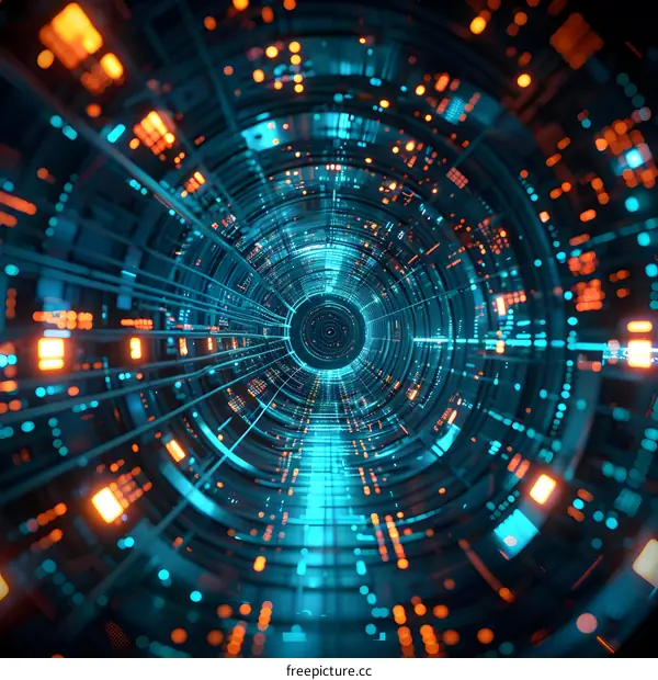 Blue and orange technology tunnel