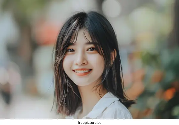 Smiling Asian Woman with Short Hair