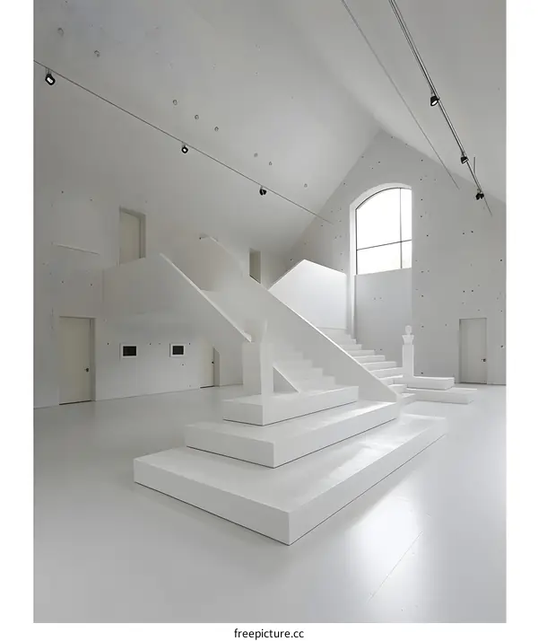 Modern Minimalist White Staircase in a Large Open Space