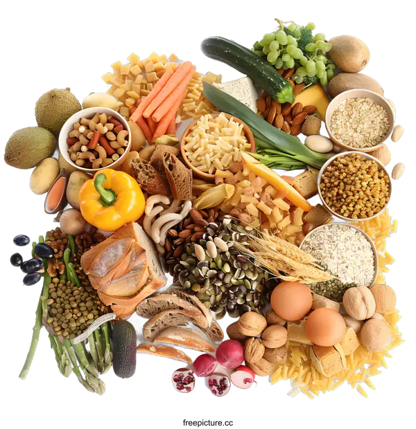 [Transparent Background PNG]Variety of Healthy Food Ingredients on White Background