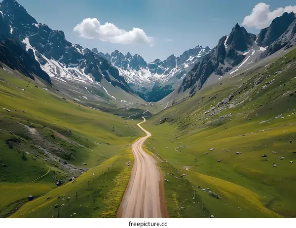 Curving Road Through Green Mountain Valley