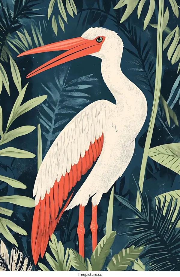 White Bird in Tropical Forest Illustration