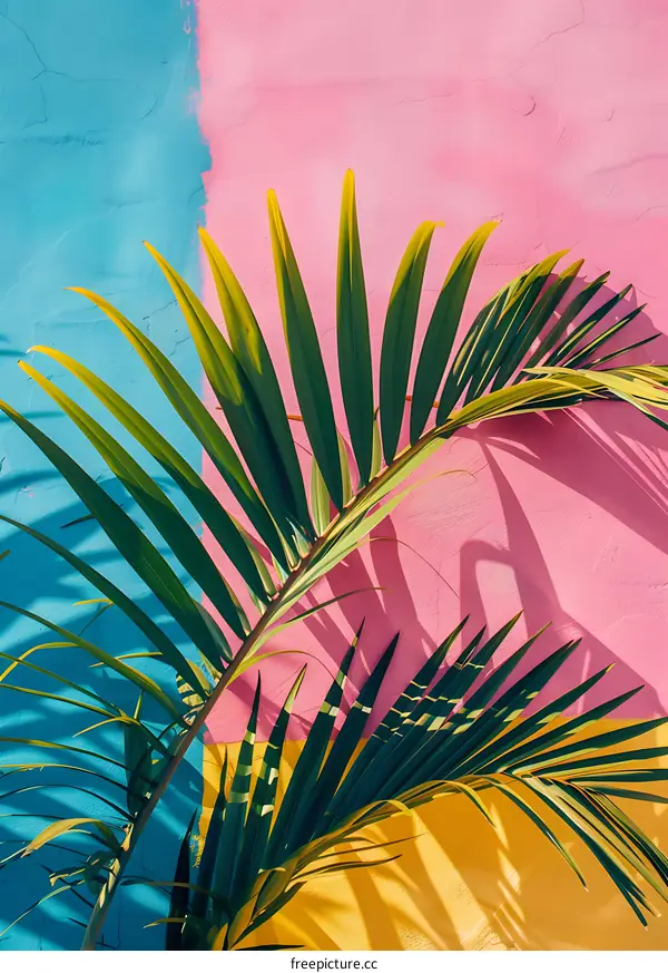 Palm Leaf Against Brightly Colored Wall