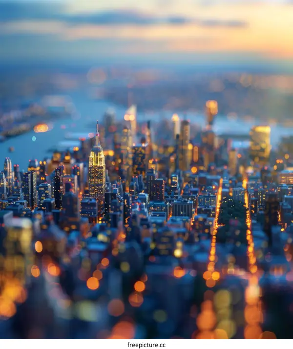 New York City Skyline in Vibrant Twilight Tilt-Shift