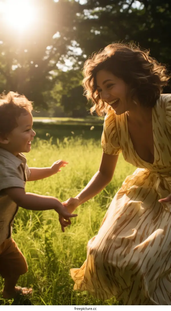 Toddler and mother playing in the park