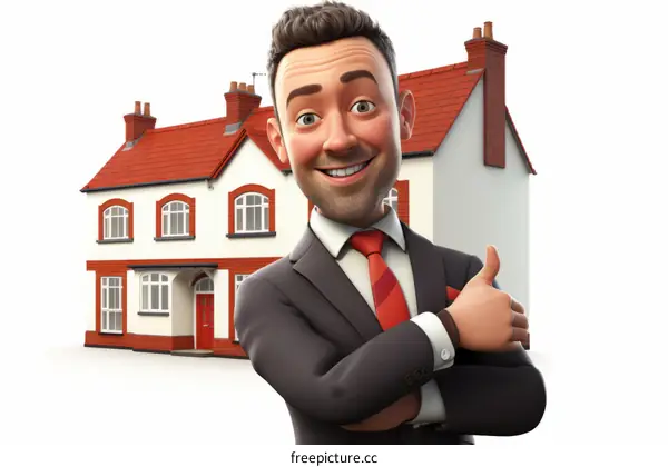 Real estate agent standing in front of a house