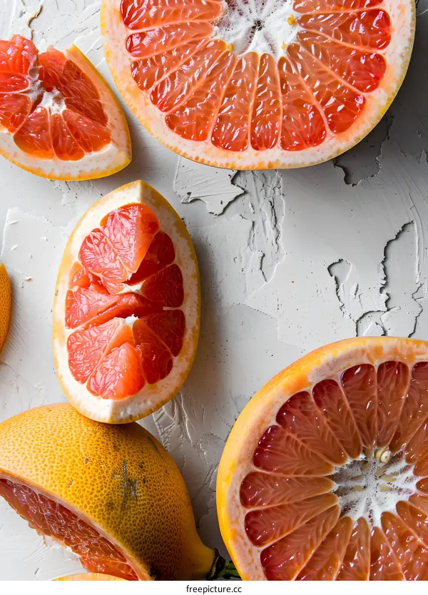 Fresh Grapefruit Slices on White Background