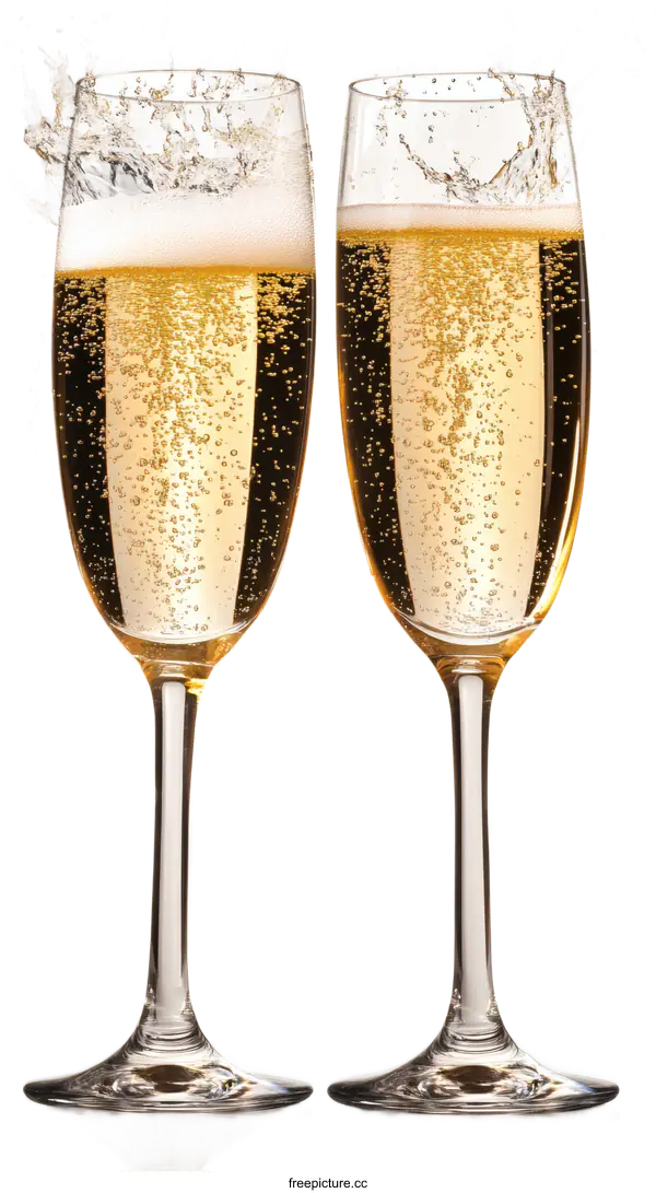 [Transparent Background PNG]Champagne Glasses with Sparkling Wine Splash