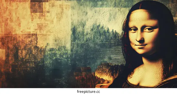 Abstract Digital Art Portrait of Mona Lisa with Background Texture
