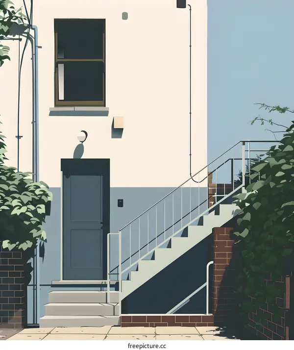 Minimalist Illustration of an Exterior Doorway with Stairs and a Window