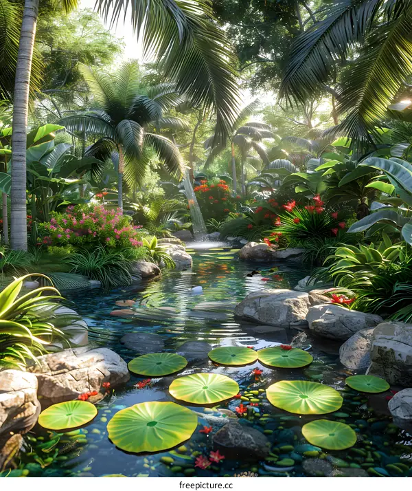 A lush tropical rainforest landscape