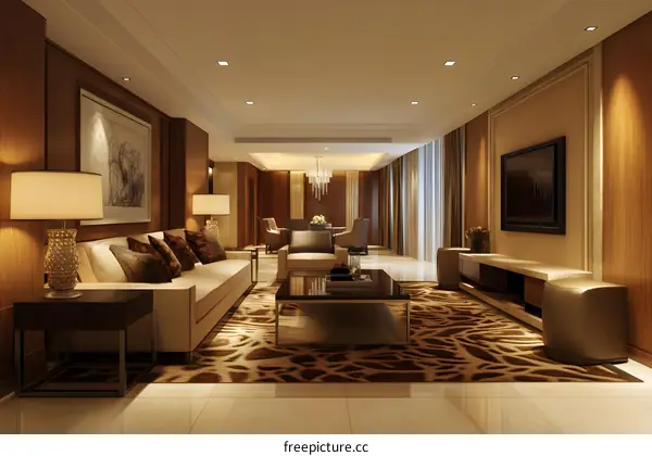 Modern Living Room Interior Design With Large Sofa And Coffee Table