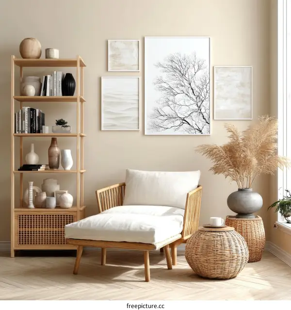 Cozy Living Room with Natural Decor and Artwork