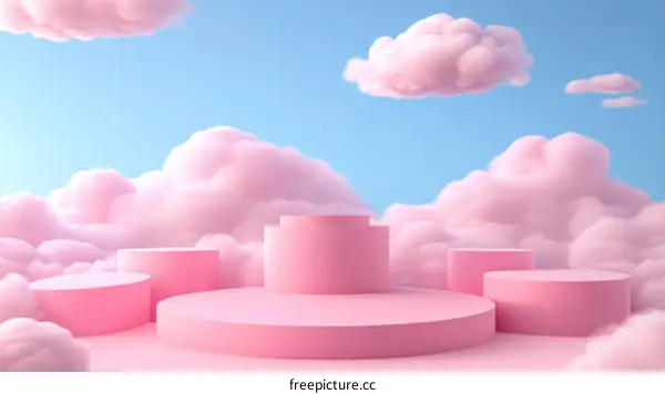 Pink Cloud Display Podium Scene