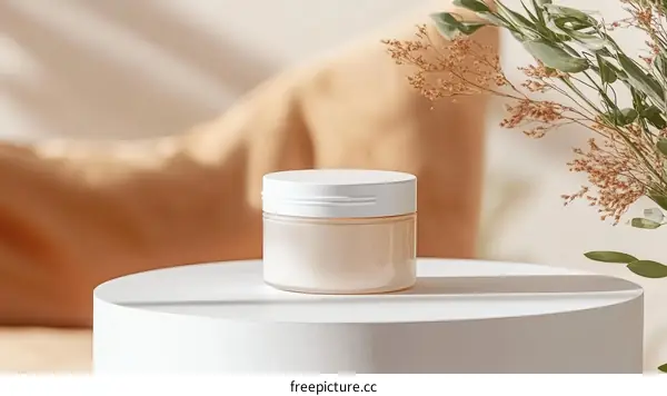 Elegant Cream Jar Display Against a Soft Beige Background