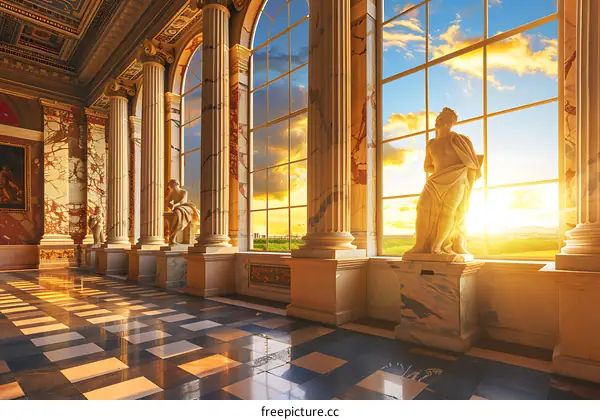 Classical Architecture Interior with Large Windows and Sunlight