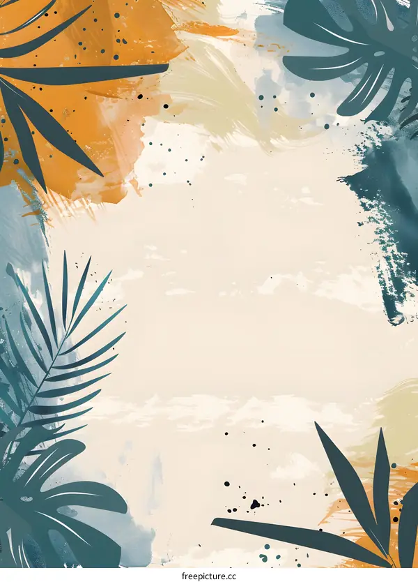 Abstract Tropical Leaves Watercolor Illustration