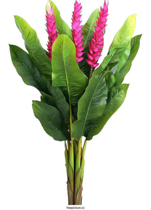 [Transparent Background PNG]Artificial Red Ginger Plant With Green Leaves