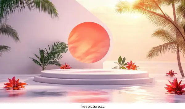 Tropical Sunset Display Podium Scene