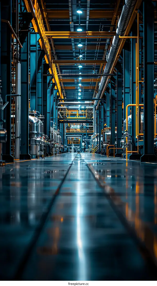 Blue and Yellow Industrial Corridor Tunnels
