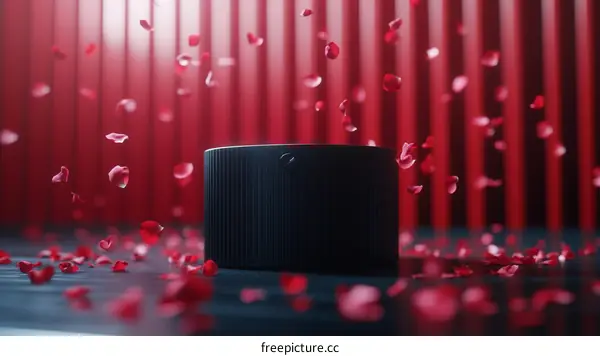 Rose Petals Falling on Dark Cylinder Display