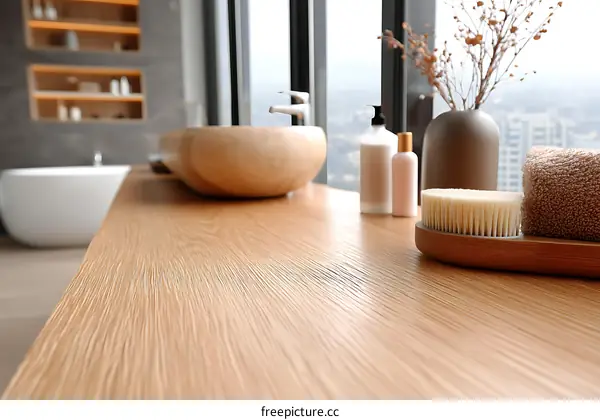 Modern Bathroom Vanity with Wooden Counter Top