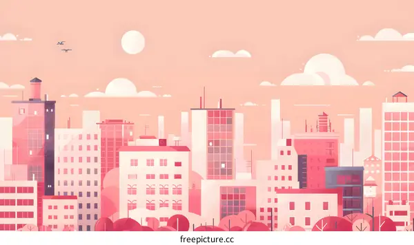 Pink City Skyline Illustration