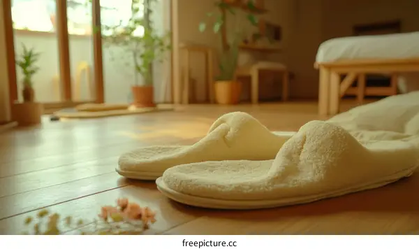 Cozy Indoor Slippers on Wooden Floor