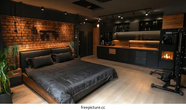 Modern Industrial Bedroom with Kitchen