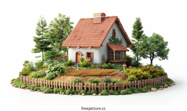 Small cottage house in the middle of the garden