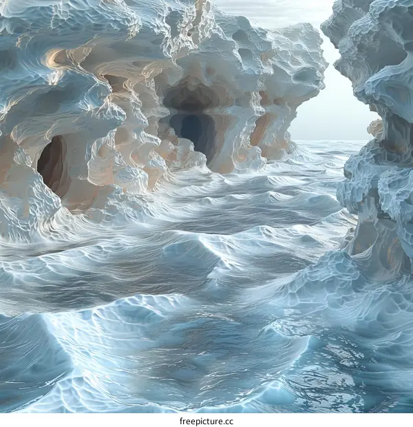 Mystical Ice Cave with Blue Water