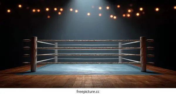 Empty Boxing Ring Under Spotlight