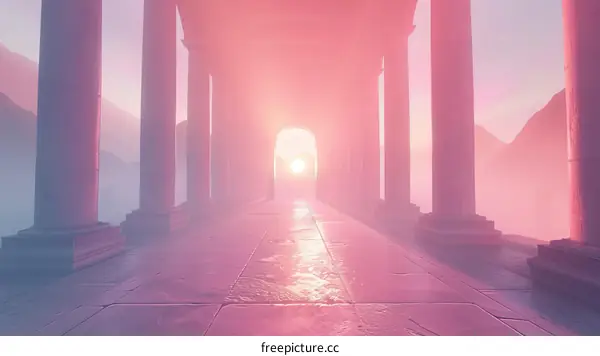 Fantasy landscape with pink sky and pathway