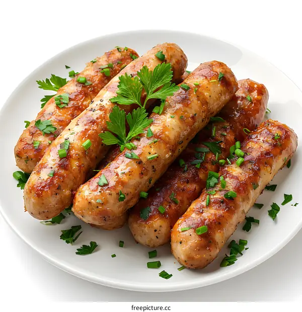 grilled sausages on a white plate