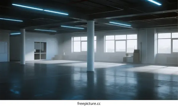 Modern Empty Open Space with Bright Ceiling Lights