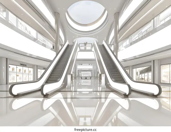 Modern White Escalator in a Shopping Mall