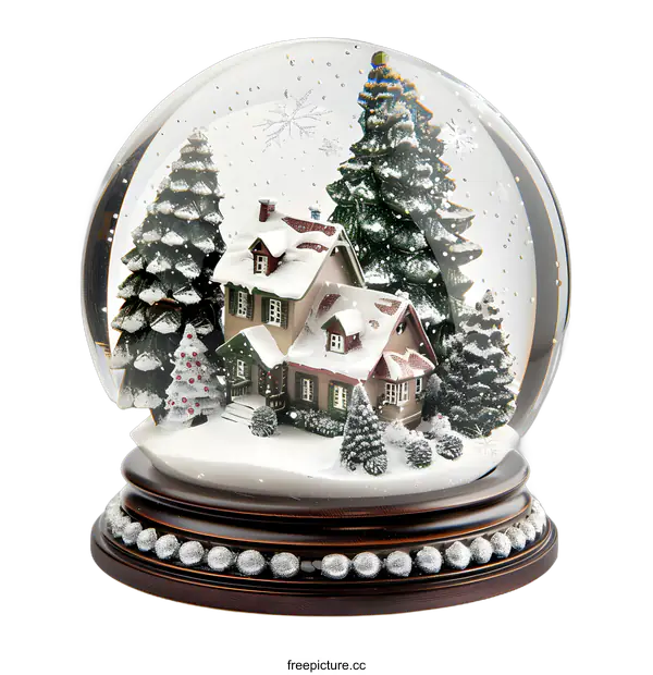 [Transparent Background PNG]Winter Wonderland Snow Globe with House and Trees