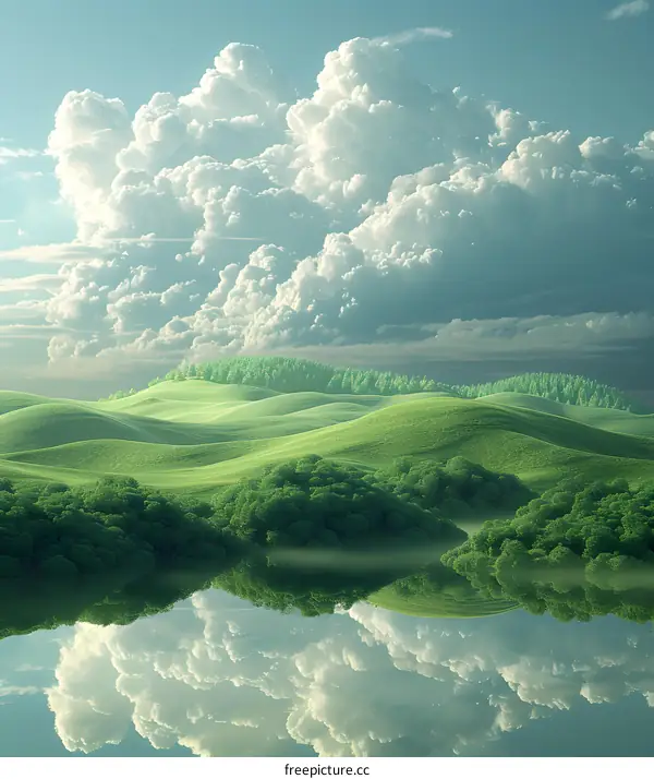 Green hills and lake