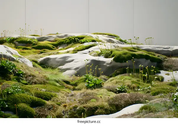 Green Mossy Landscape on Rocks