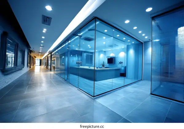 Modern Office Corridor with Glass Partitions
