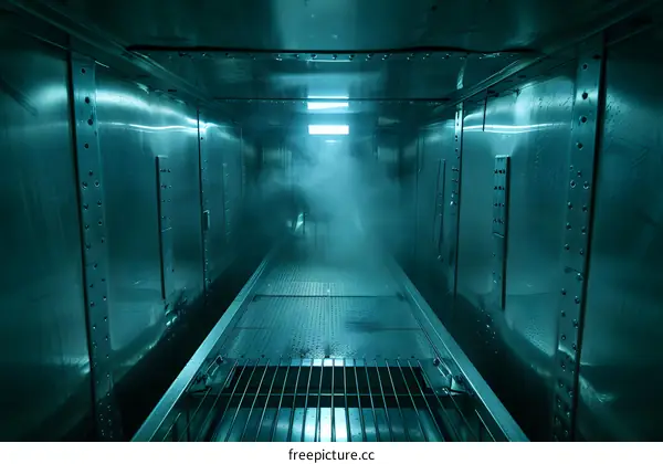 Metal Tunnel With Light And Smoke