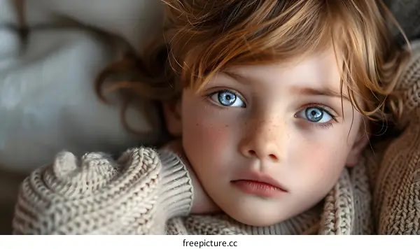 Portrait of a young girl with red hair and blue eyes