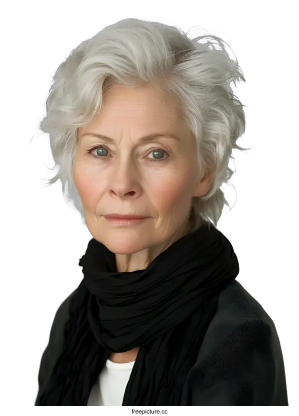 [Transparent Background PNG]portrait of an elderly woman with gray hair and blue eyes