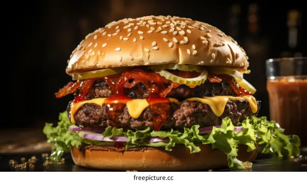 yummy juicy beef burger with melted cheese and pickles