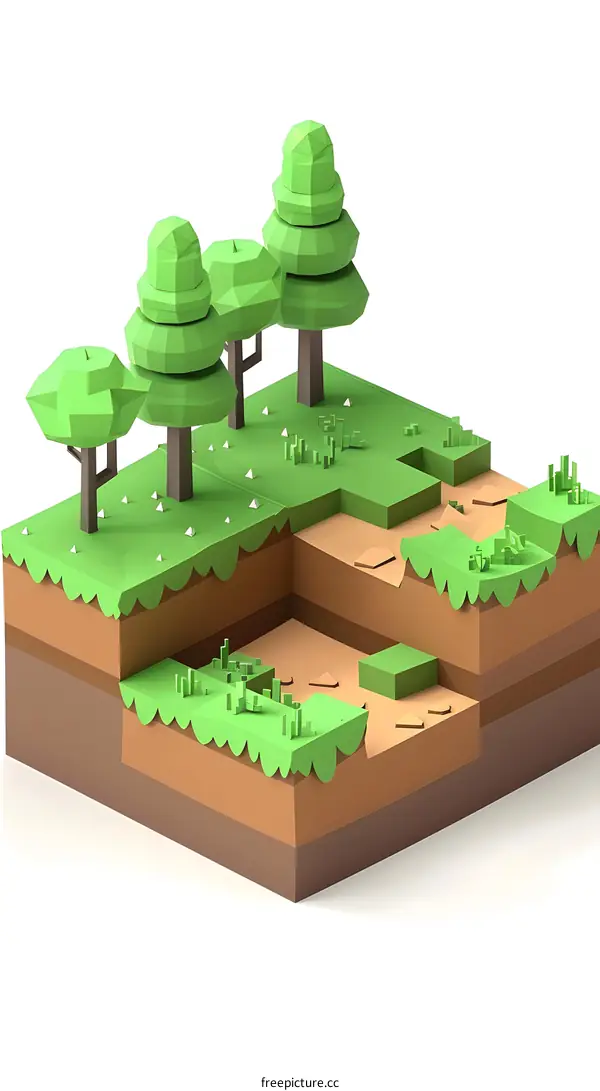 Low Poly 3D Illustration Of Ground With Trees